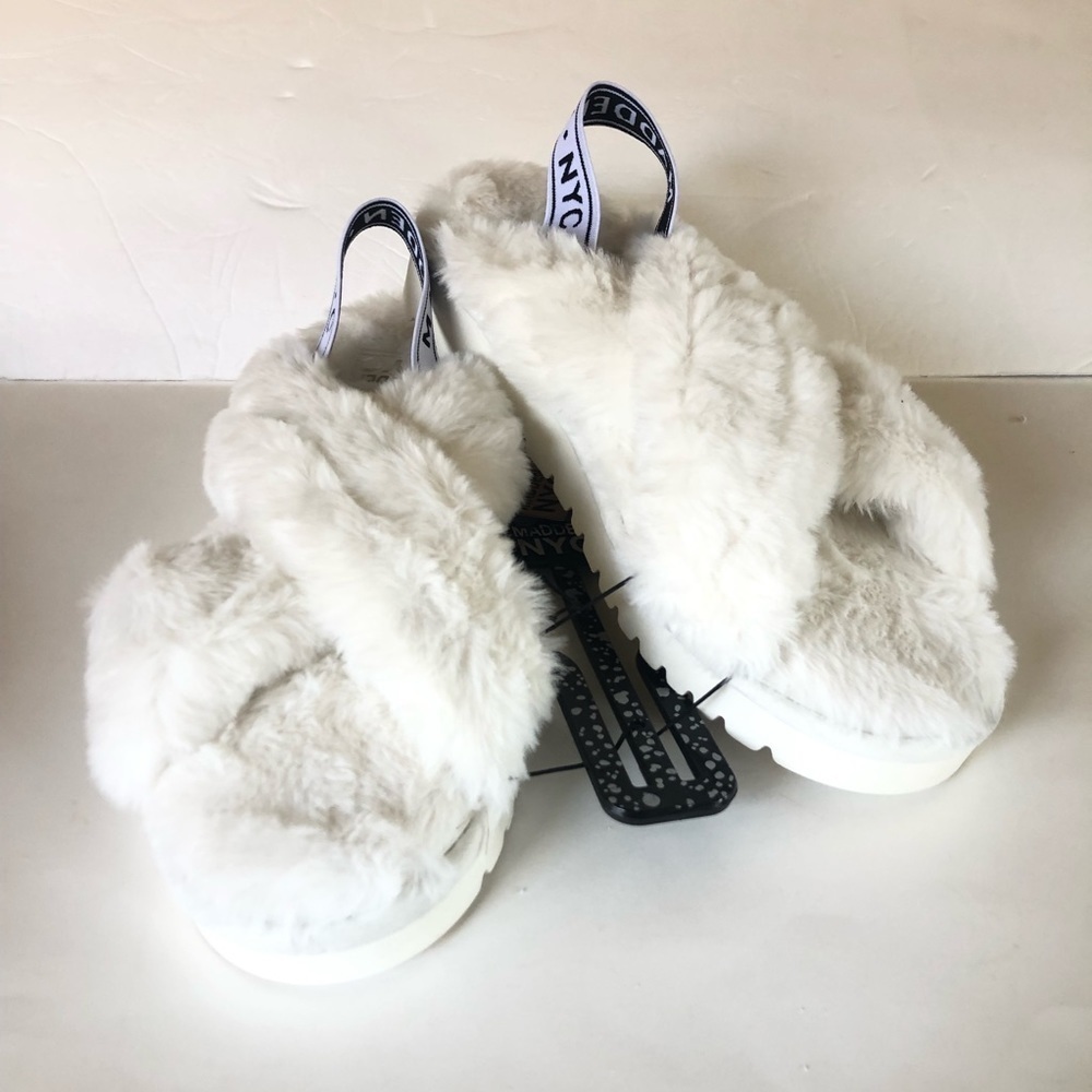 Madden NYC Women’s Faux Fur Crossband Slingback Platform Slides slippers 11 - Picture 2 of 9